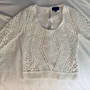 Intermix White Crochet Cotton Sweater Sz Petite XS